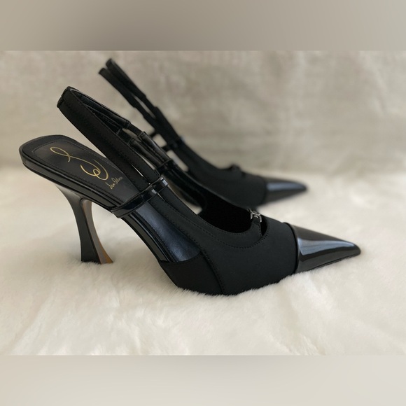 Sam Edelman Odette Cap Toe Slingback Pump Size 10.5 Black Pointed - Picture 2 of 11